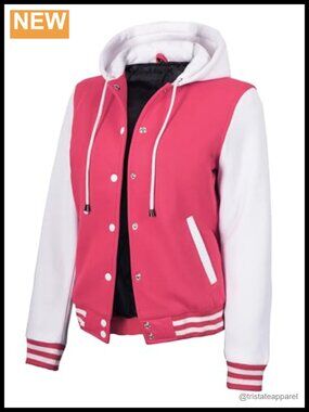 Womens Hooded Varsity Jacket Letterman Bomber Fleece Regular Fit